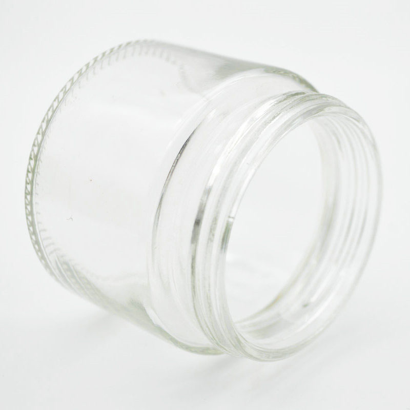 4.6oz 140ml clear straight side glass jar with black childproof lid