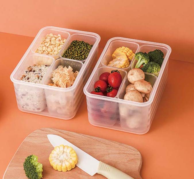 4 Parts Division Multi Divided Spaces Cereal Food Conatiners With Seal Lids Storage Snacks Nuts Fruit
