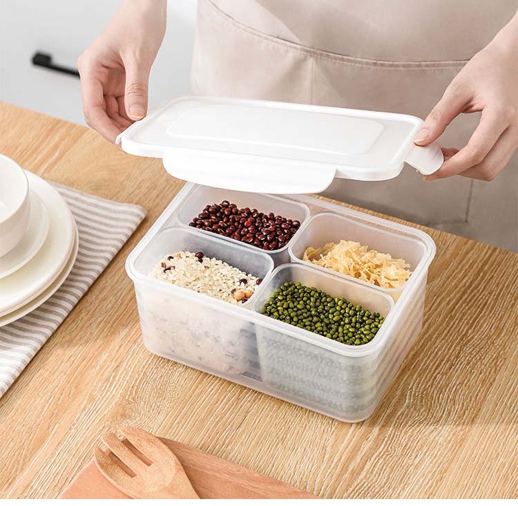 4 Parts Division Multi Divided Spaces Cereal Food Conatiners With Seal Lids Storage Snacks Nuts Fruit