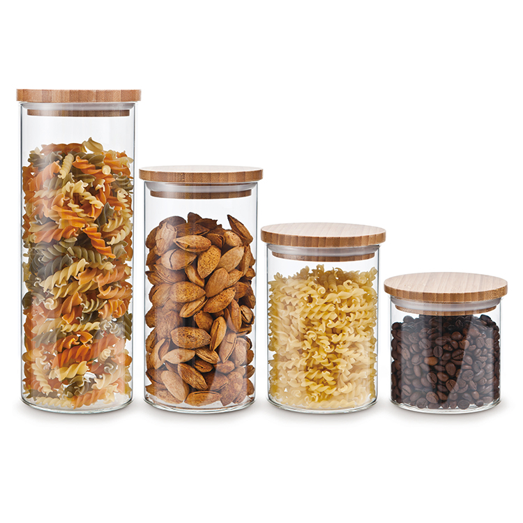 4 Pcs Storage Jar Set Borosilicate Glass Food Storage Container with Bamboo Lid
