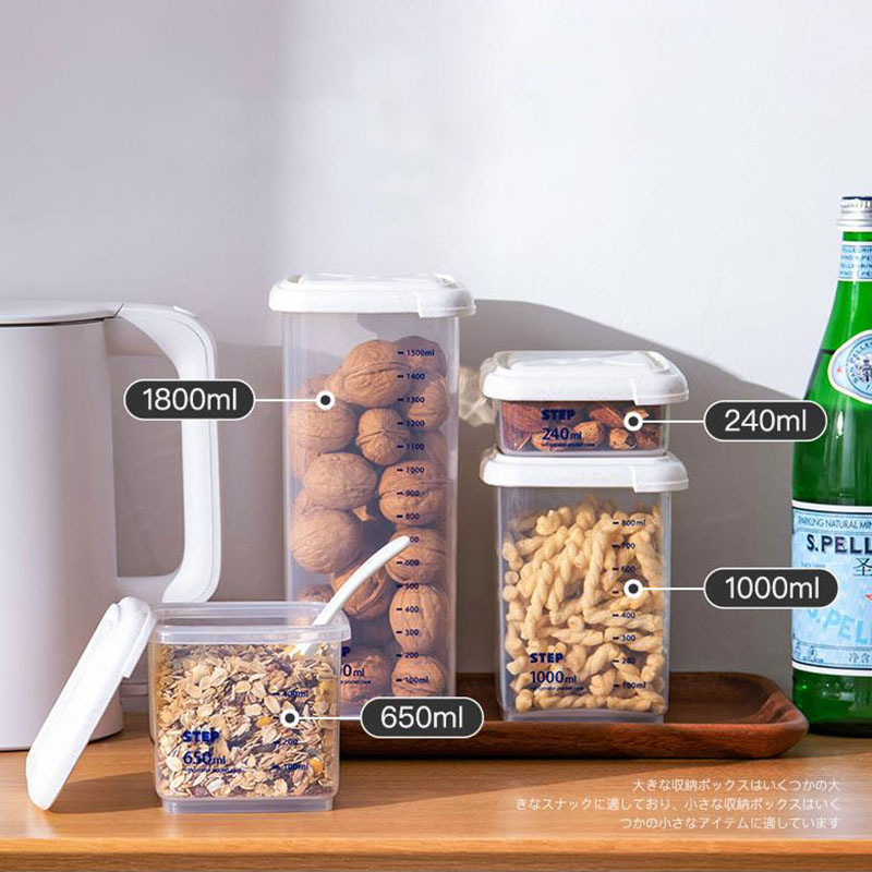4-Piece Set Plastic Containers Kitchen Plastic Storage Box Airtight With Lid For Dry Food Organization