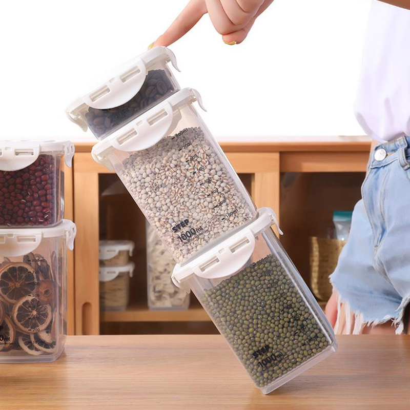 4-Piece Set Plastic Containers Kitchen Plastic Storage Box Airtight With Lid For Dry Food Organization