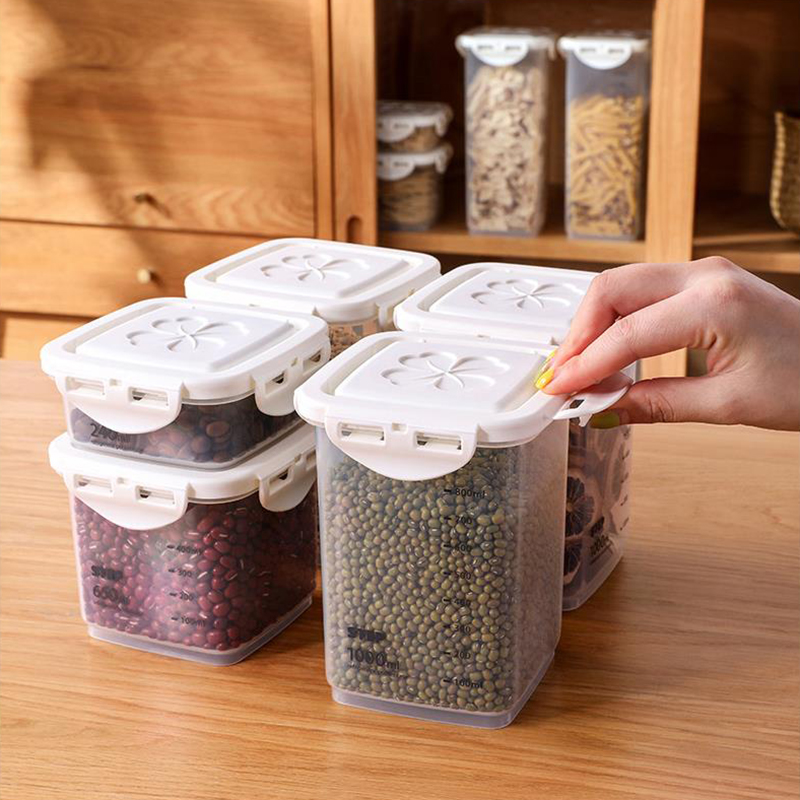 4-Piece Set Plastic Containers Kitchen Plastic Storage Box Airtight With Lid For Dry Food Organization