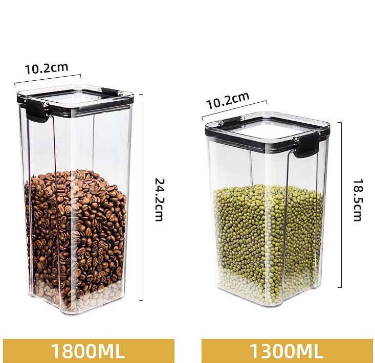 4 Sizes Clear Plastic Cereal Food Storage Containers With Easy-Locking Seal Lids For Kitchen Pantry Dry Food Grains
