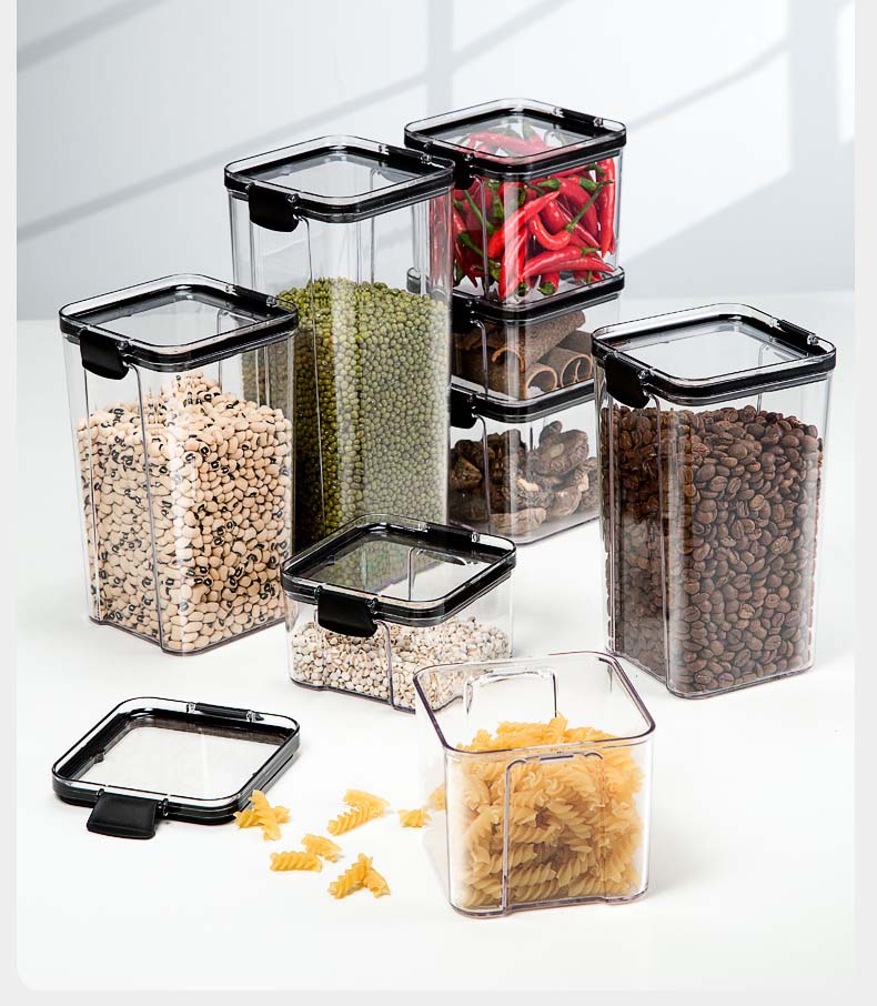 4 Sizes Clear Plastic Cereal Food Storage Containers With Easy-Locking Seal Lids For Kitchen Pantry Dry Food Grains