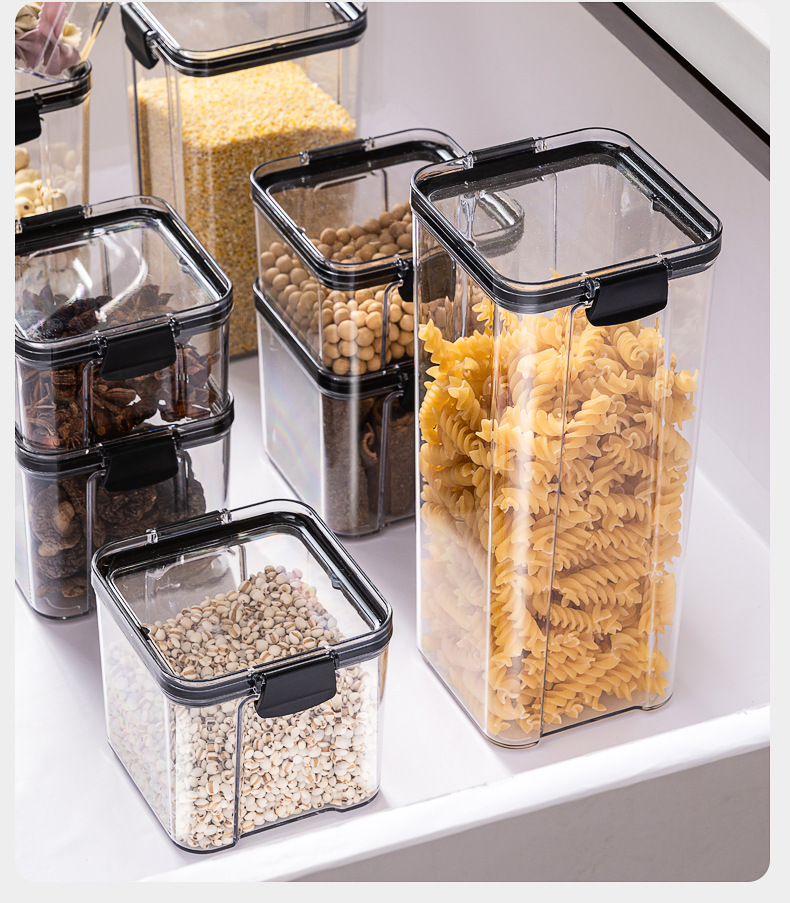 4 Sizes Clear Plastic Cereal Food Storage Containers With Easy-Locking Seal Lids For Kitchen Pantry Dry Food Grains