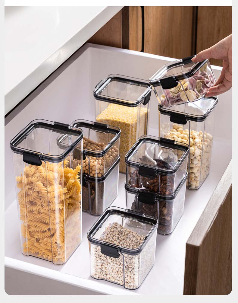 4 Sizes Clear Plastic Cereal Food Storage Containers With Easy-Locking Seal Lids For Kitchen Pantry Dry Food Grains