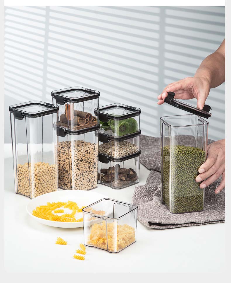 4 Sizes Clear Plastic Cereal Food Storage Containers With Easy-Locking Seal Lids For Kitchen Pantry Dry Food Grains