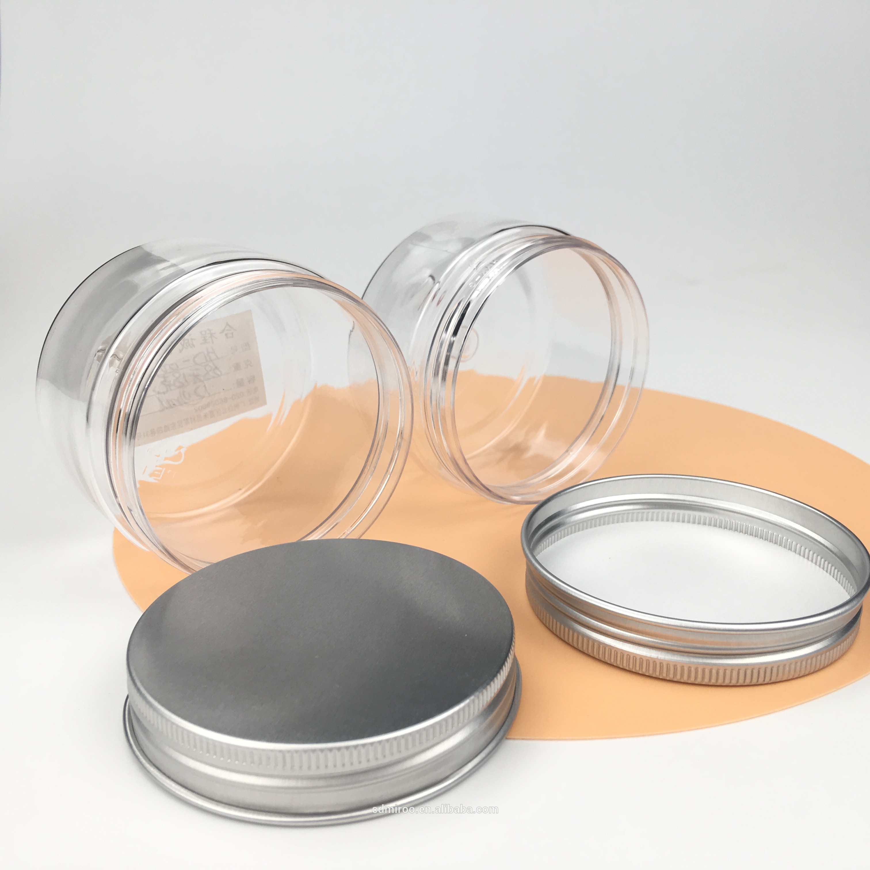 4 oz 120g Custom PET food grade empty clear plastic jars with aluminum screw top lids for Personal Care Containers wholesale