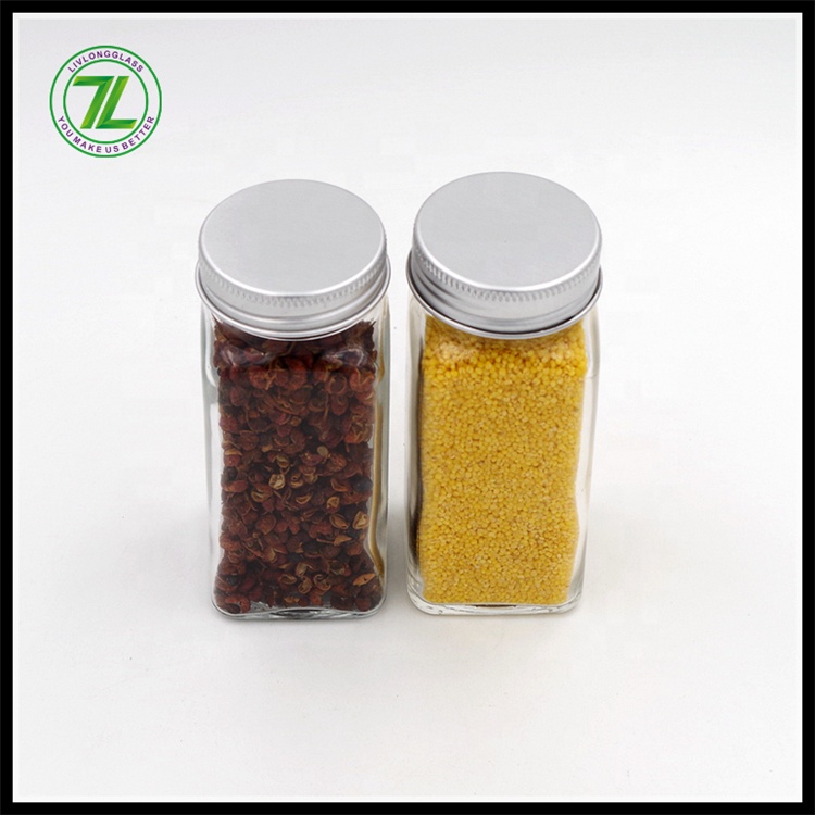 4 oz 120ml Clear Square Glass Spice Jars with Sifter Shaker Lids Metal Lids