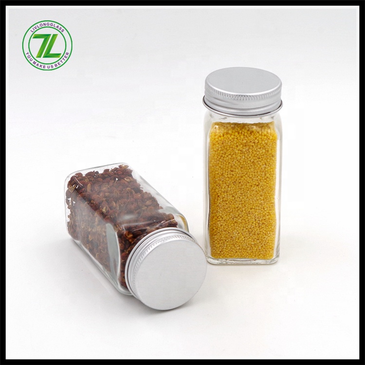 4 oz 120ml Clear Square Glass Spice Jars with Sifter Shaker Lids Metal Lids