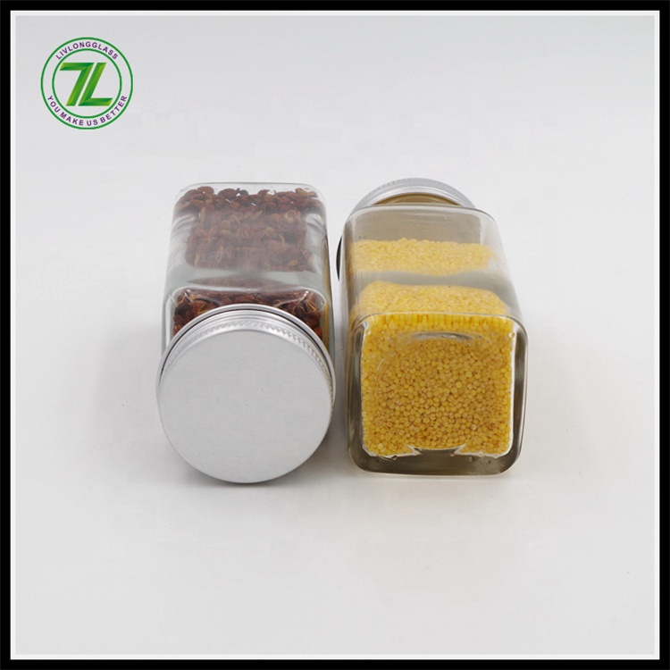 4 oz 120ml Clear Square Glass Spice Jars with Sifter Shaker Lids Metal Lids