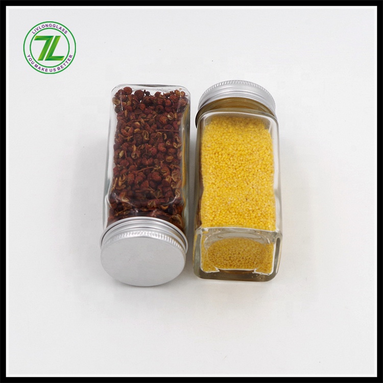 4 oz 120ml Clear Square Glass Spice Jars with Sifter Shaker Lids Metal Lids