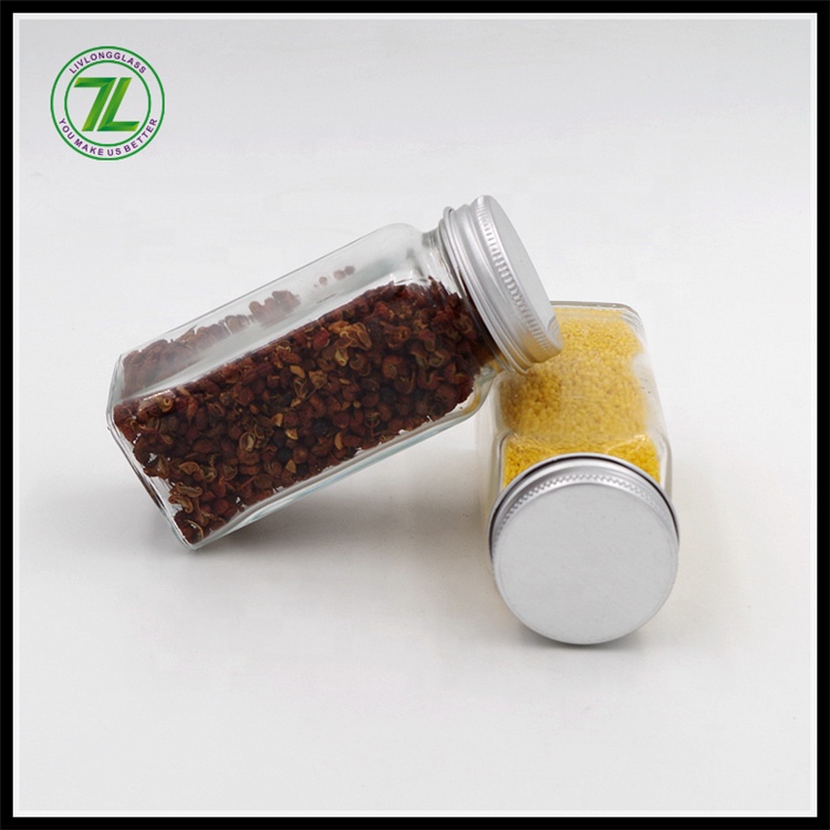 4 oz 120ml Clear Square Glass Spice Jars with Sifter Shaker Lids Metal Lids