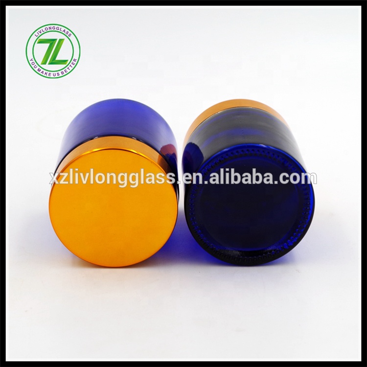 4 oz 120ml Cobalt Blue Straight Side Round Cosmetic SkinCare Cream Glass Jars with Golden Lid