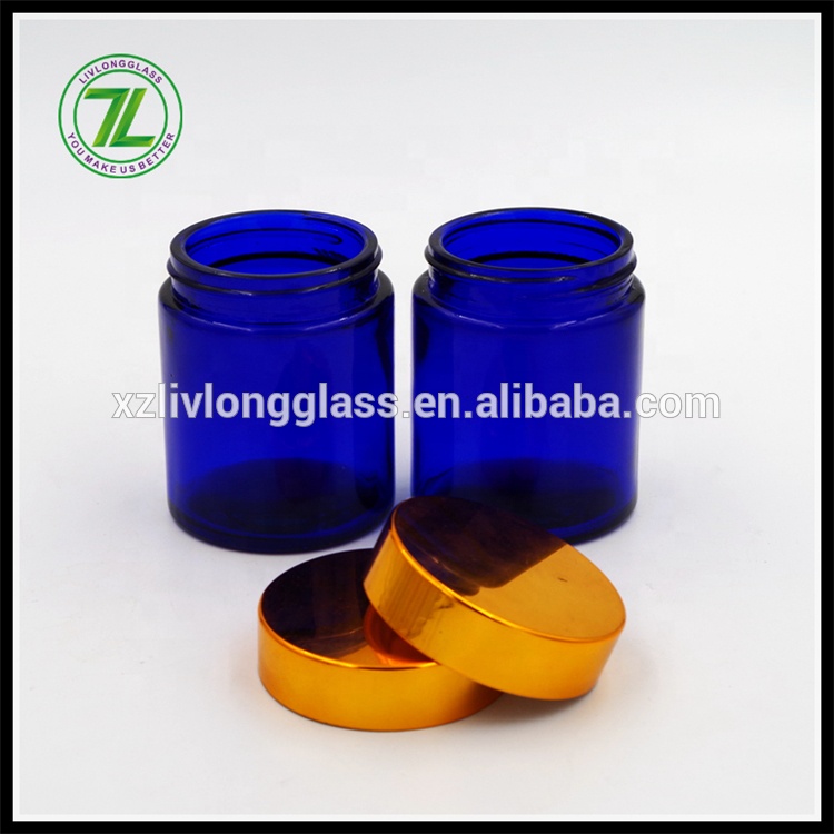 4 oz 120ml Cobalt Blue Straight Side Round Cosmetic SkinCare Cream Glass Jars with Golden Lid