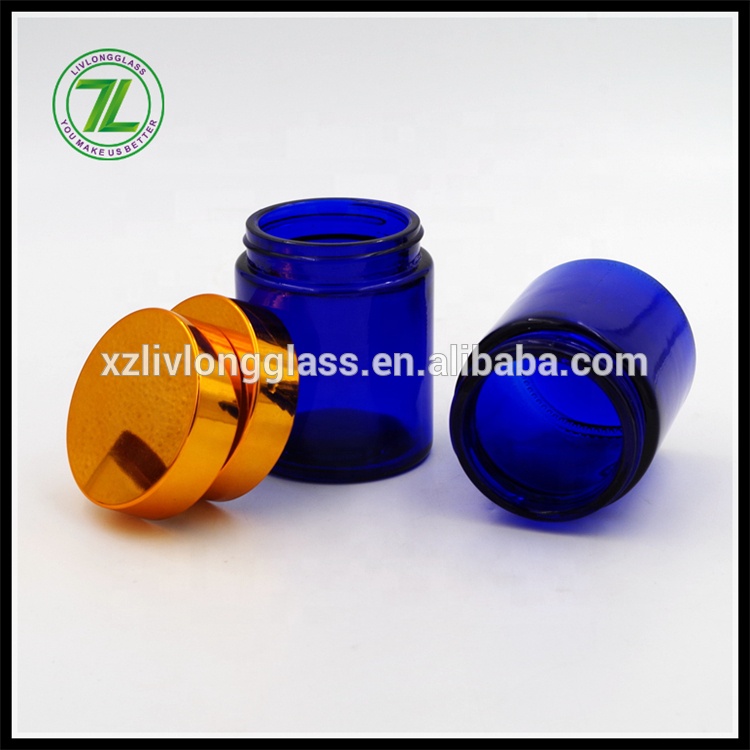 4 oz 120ml Cobalt Blue Straight Side Round Cosmetic SkinCare Cream Glass Jars with Golden Lid