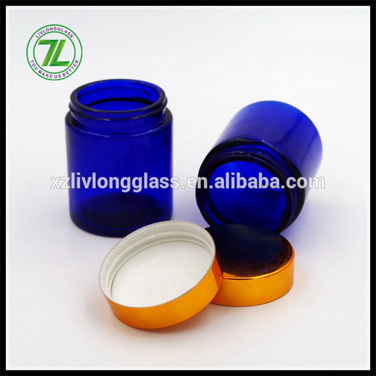 4 oz 120ml Cobalt Blue Straight Side Round Cosmetic SkinCare Cream Glass Jars with Golden Lid