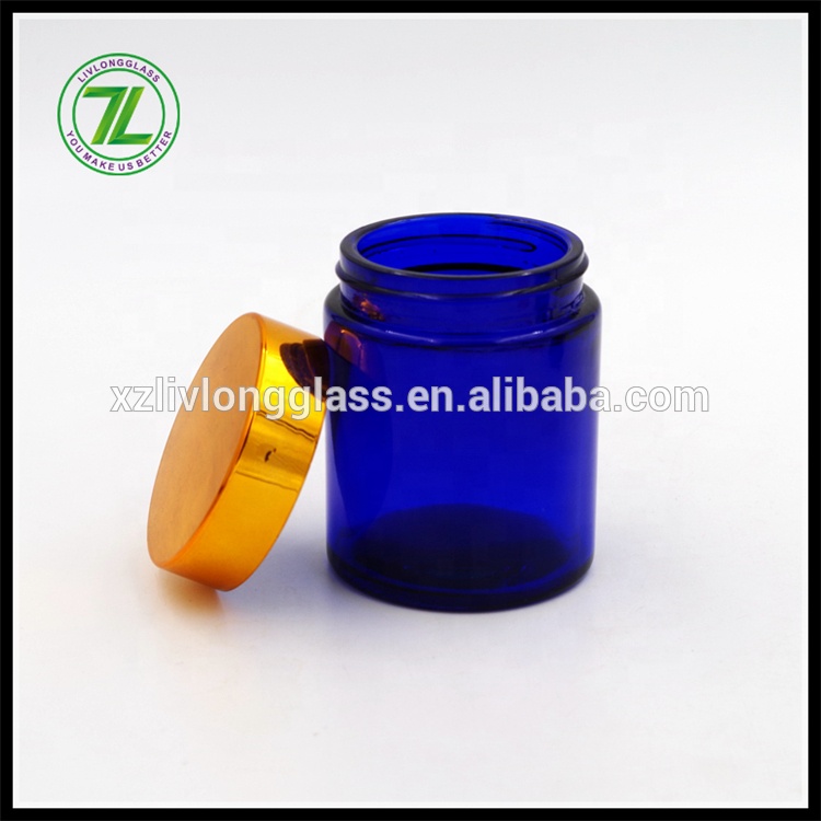4 oz 120ml Cobalt Blue Straight Side Round Cosmetic SkinCare Cream Glass Jars with Golden Lid