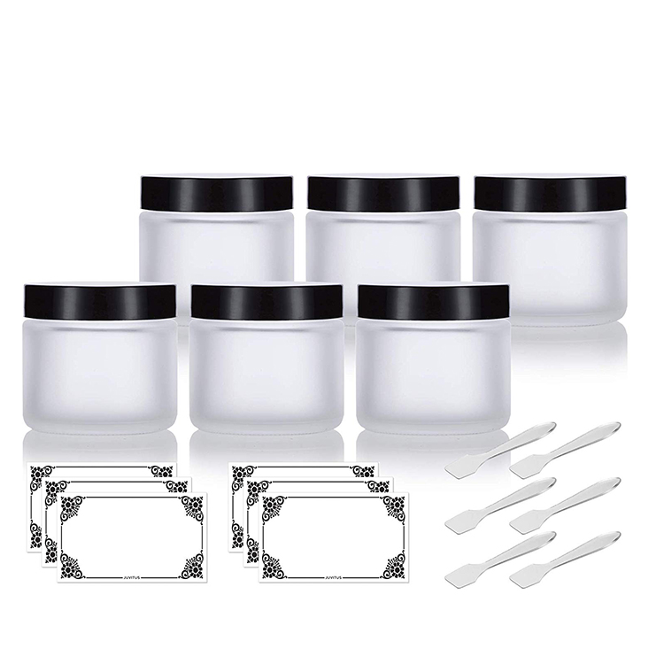 4 oz 120ml Frosted Clear Glass Straight Sided Cosmetic Cream Jar with Black Smooth Lids