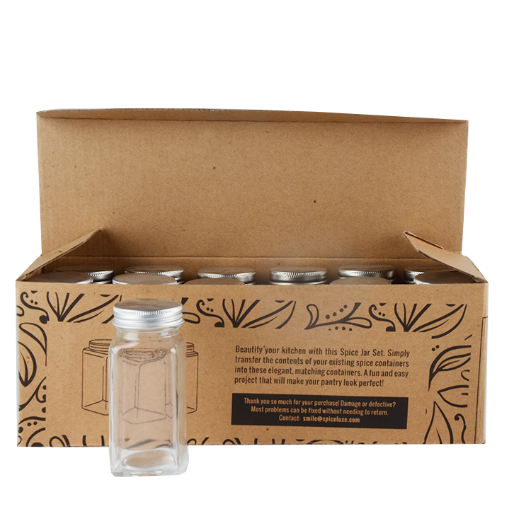 4 oz/ 6 OZ Square Glass Jars With Aluminum Lids For Storing Spices