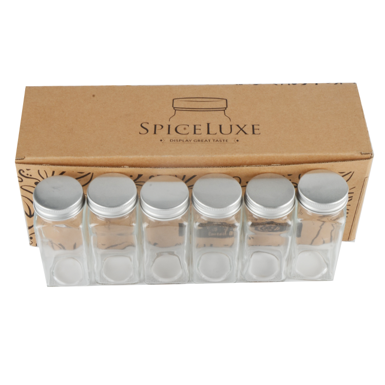 4 oz/ 6 OZ Square Glass Jars With Aluminum Lids For Storing Spices