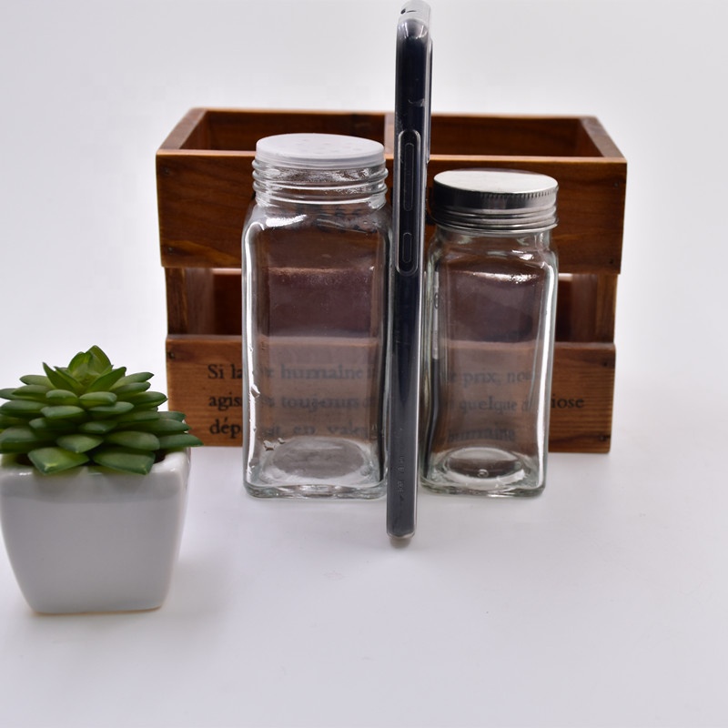 4 oz 6 oz 120ml 180ml clear square glass spice jars glass bottles for herb seasoning storage with shaker tops silver metal lids