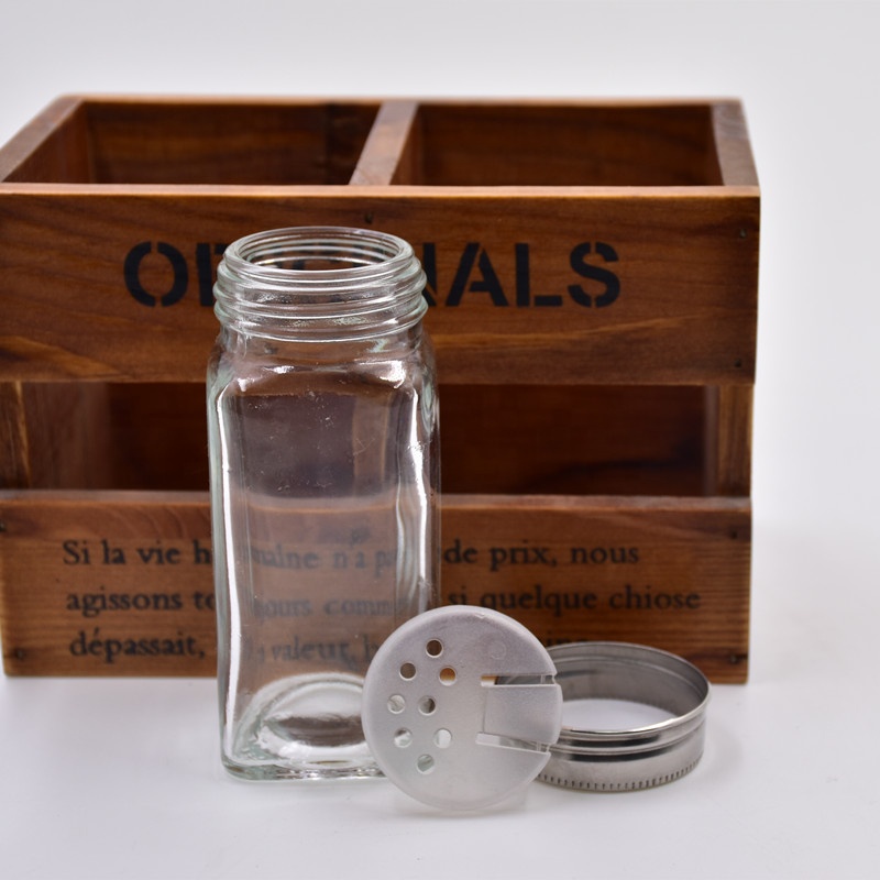 4 oz 6 oz 120ml 180ml clear square glass spice jars glass bottles for herb seasoning storage with shaker tops silver metal lids