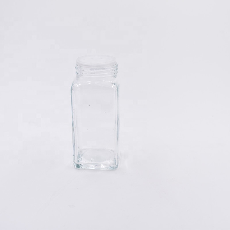 4 oz 6 oz 120ml 180ml clear square glass spice jars glass bottles for herb seasoning storage with shaker tops silver metal lids