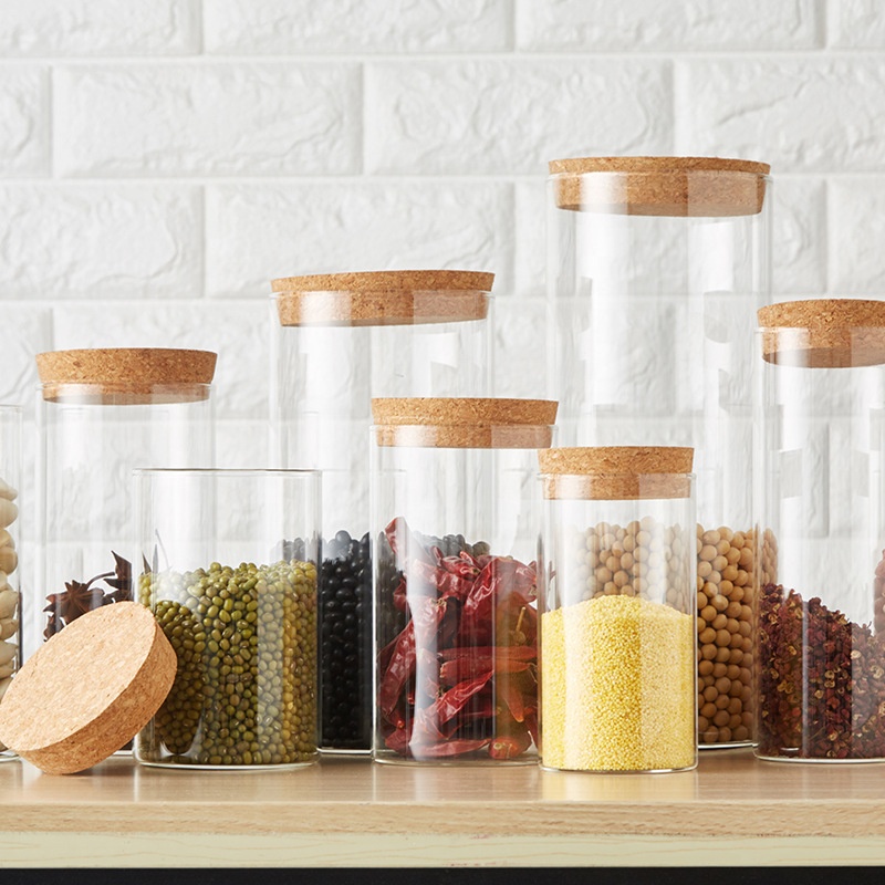 4 oz 6 oz 8 oz Clear High Cylinder Airtight Candy Food Storage Borosilicate Glass Candle Jars With wooden Top Lid