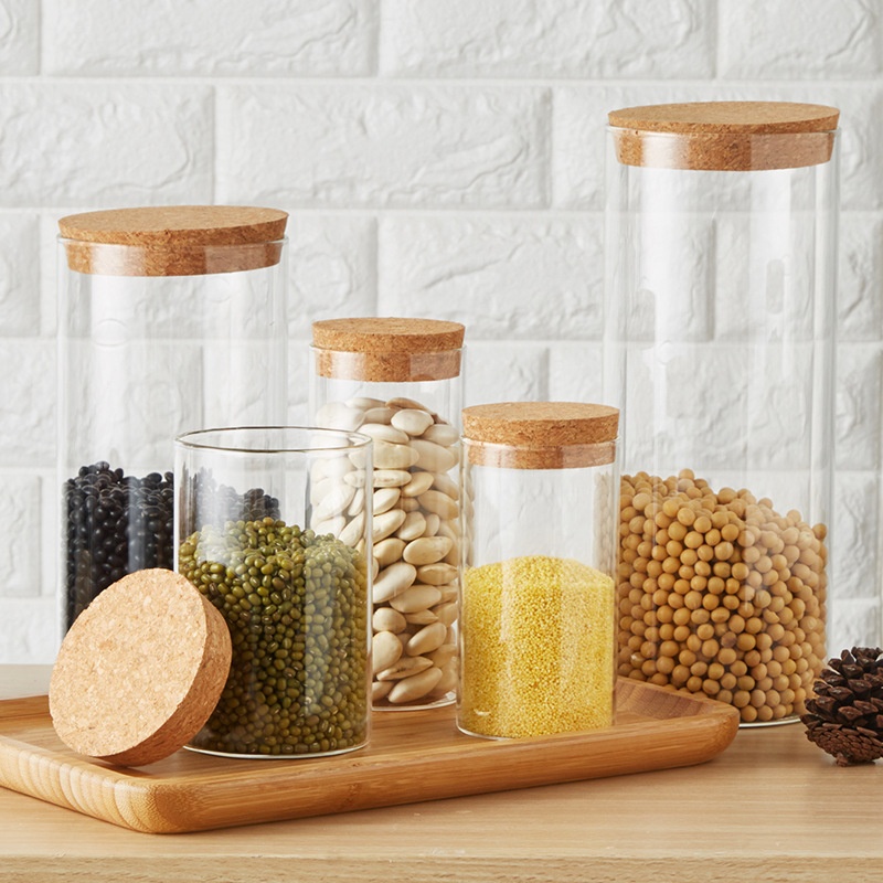 4 oz 6 oz 8 oz Clear High Cylinder Airtight Candy Food Storage Borosilicate Glass Candle Jars With wooden Top Lid