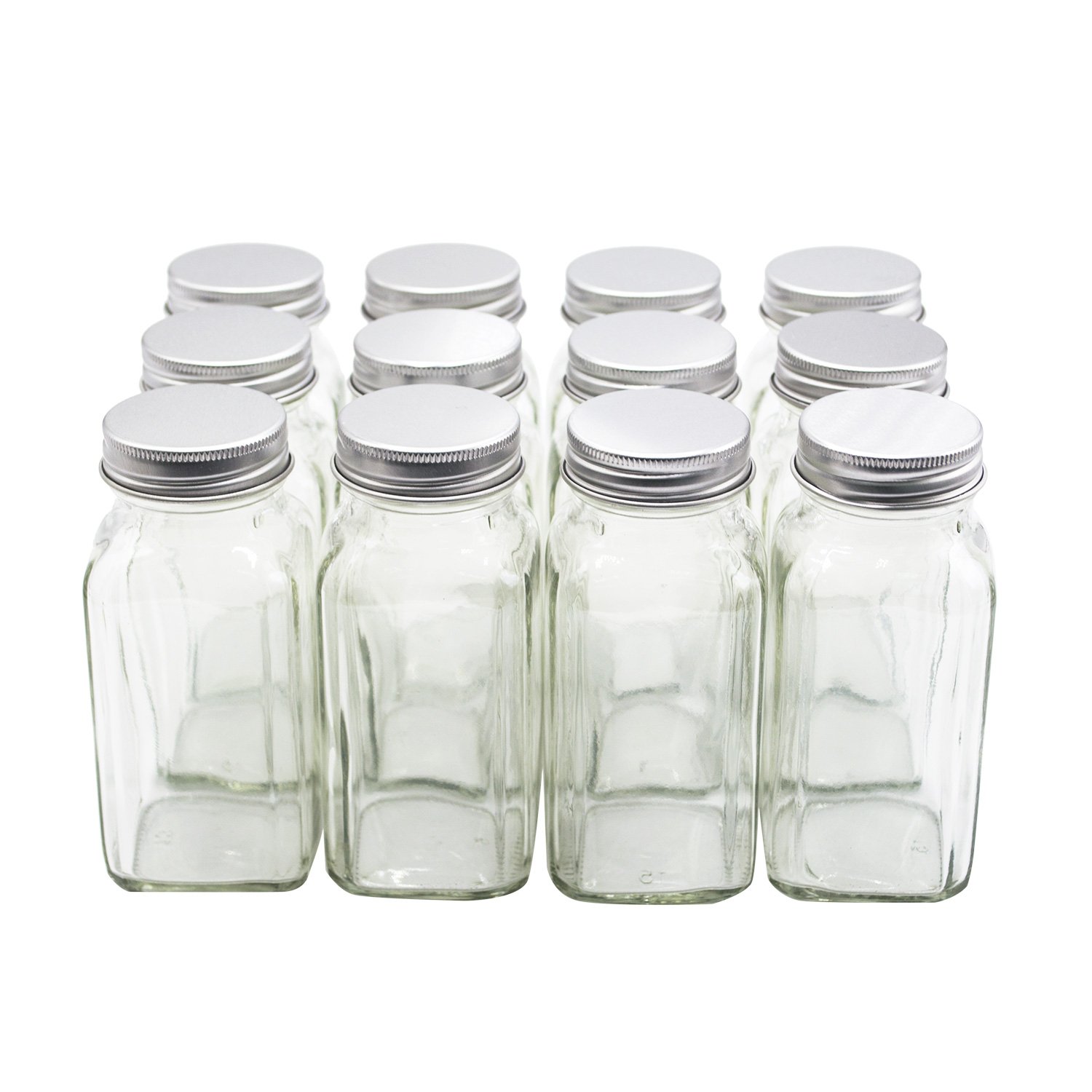 4 oz 6oz Spice Jar Round Square Glass with Shaker Fitment and Metal Lid