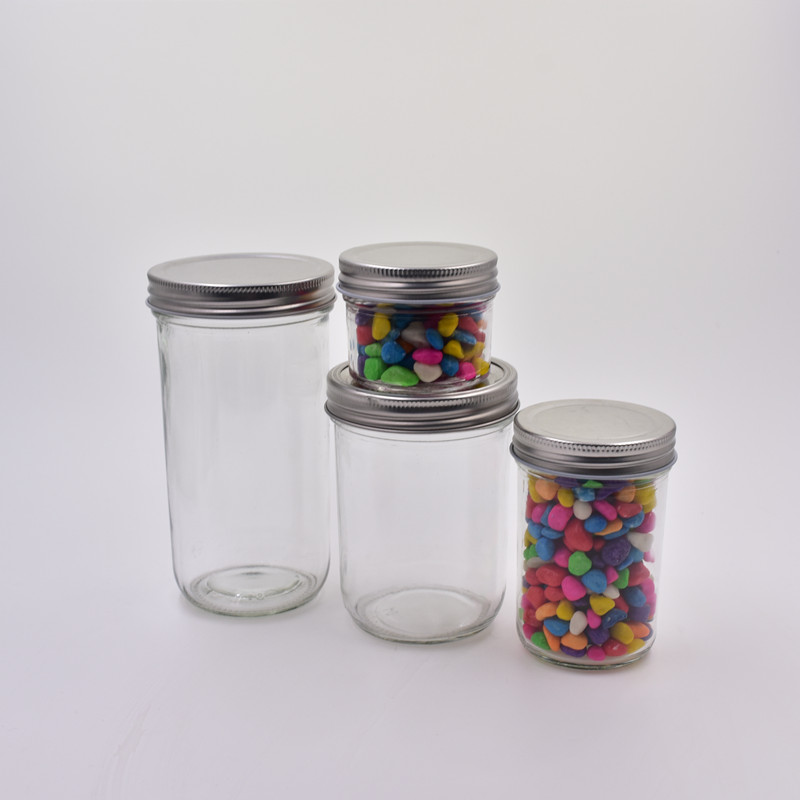 4 oz 8 oz 16 oz 20 oz clear screw cap food storage glass mason jar for jelly jam honey caviar bottle with silver airtight lids