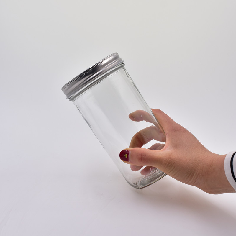 4 oz 8 oz 16 oz 20 oz clear screw cap food storage glass mason jar for jelly jam honey caviar bottle with silver airtight lids