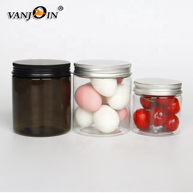 4 oz 8 oz BPA Free Clear PET Makeup Packaging Jar Plastic Candy Jar with Golden Lid