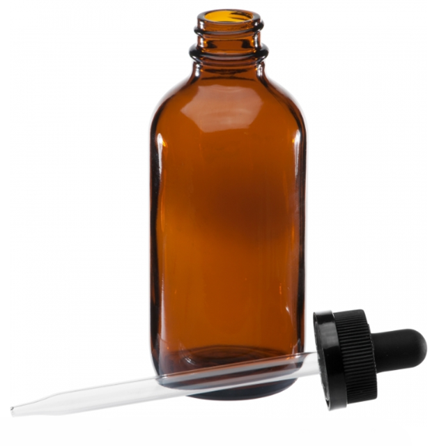 4 oz Amber Boston Round Glass Black Child Resistant Dropper Bottle