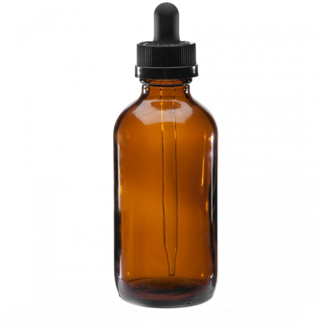 4 oz Amber Boston Round Glass Black Child Resistant Dropper Bottle