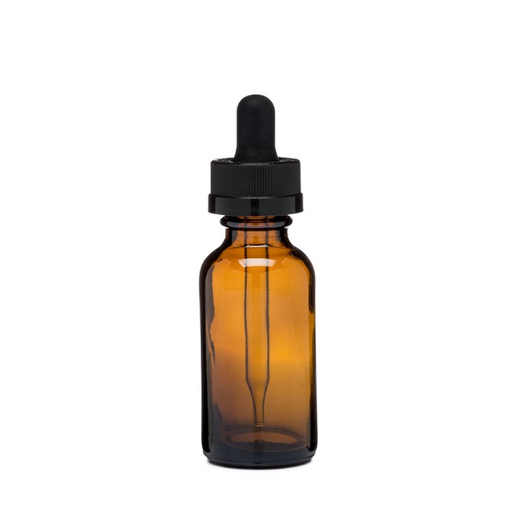 4 oz Amber Boston Rounds Glass Oil Bottles with Black Child-Resistant Dropper