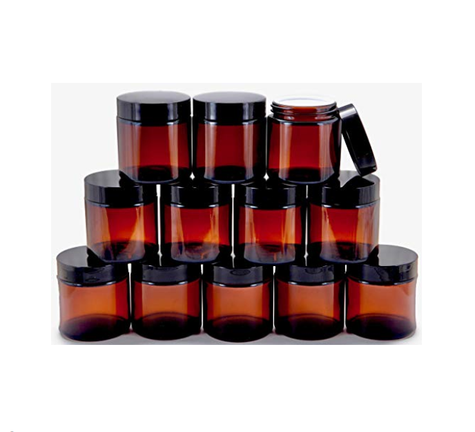4 oz Amber Glass Round Jars with White Inner Liners and Black Lids, Empty Glass jar for Lotion and Cream