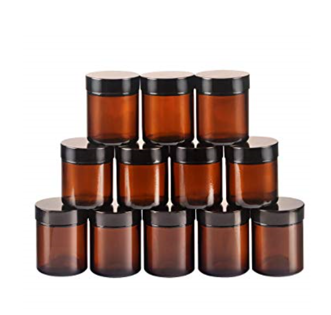 4 oz Amber Glass Round Jars with White Inner Liners and Black Lids, Empty Glass jar for Lotion and Cream