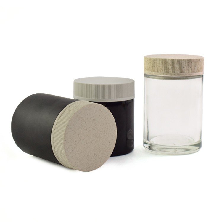 4 oz Clear GLASS Jar Straight Sided with wooden bamboo children proof lid, jar for CBD 4oz jar with lid