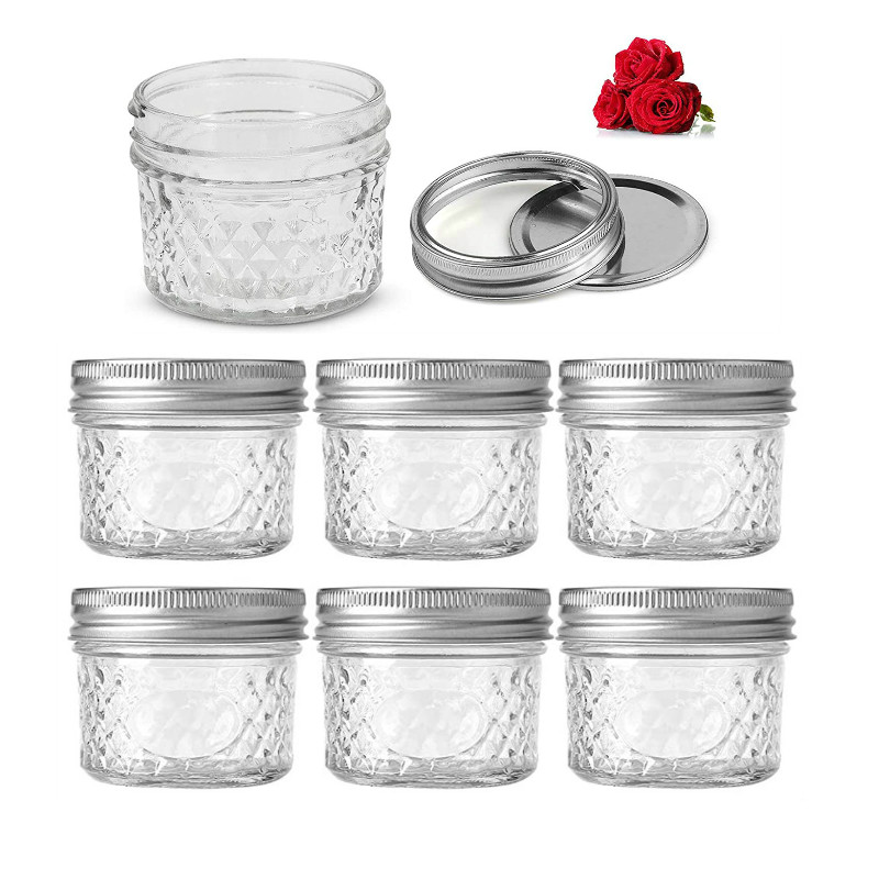 4 oz Diamond Wide Mouth Canning Jars Glass Jam Jelly Glass Jar Mini Mason Jars with Lids