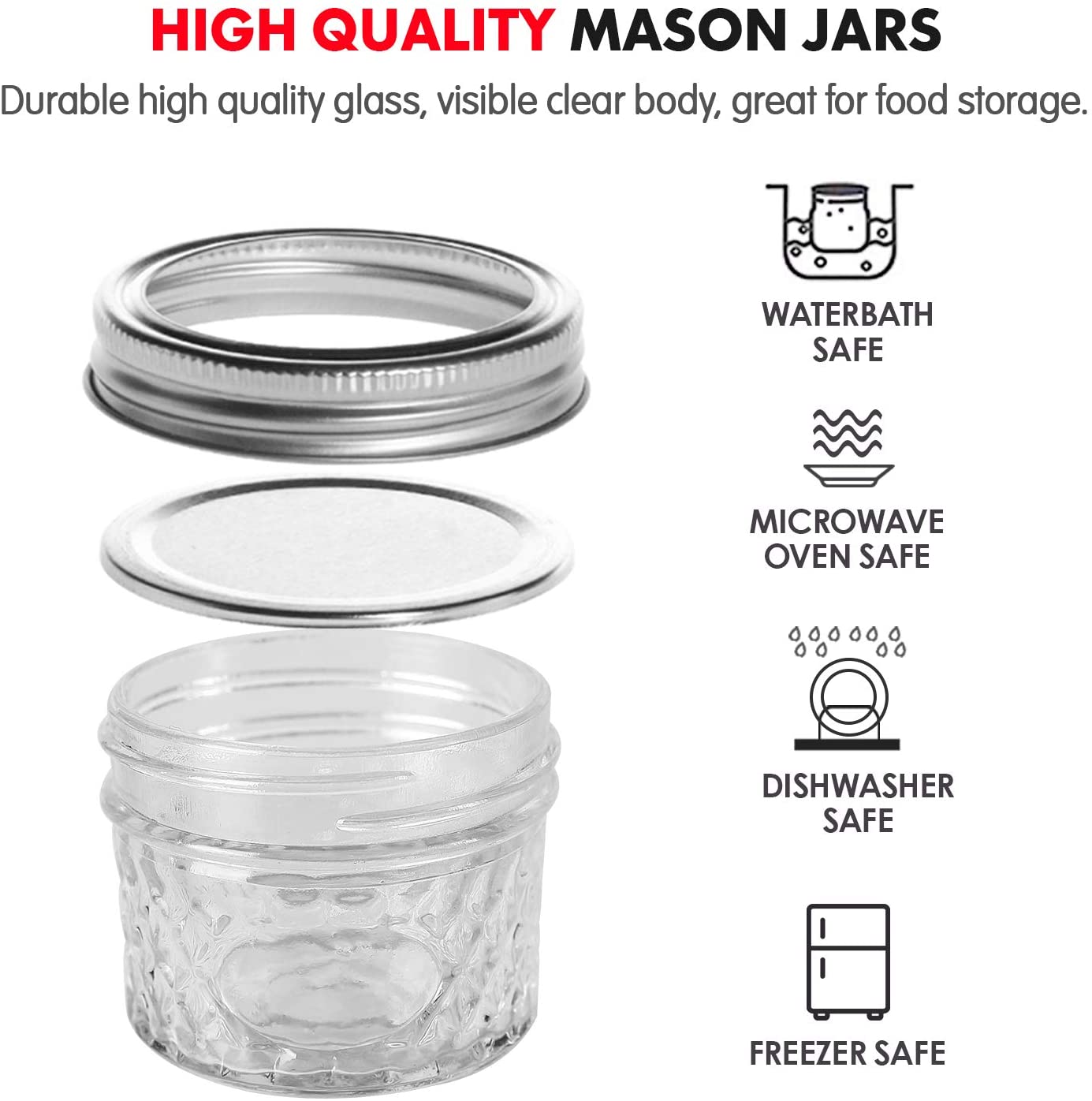 4 oz Diamond Wide Mouth Canning Jars Glass Jam Jelly Glass Jar Mini Mason Jars with Lids