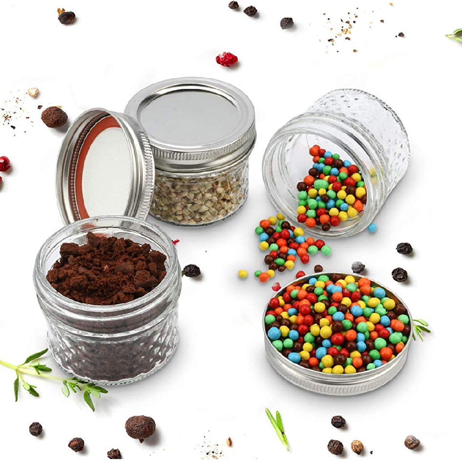 4 oz Diamond Wide Mouth Canning Jars Glass Jam Jelly Glass Jar Mini Mason Jars with Lids