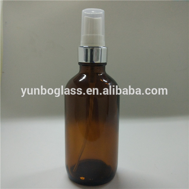 4 oz amber glass boston round bottles with fine-mist sprayer for liquid