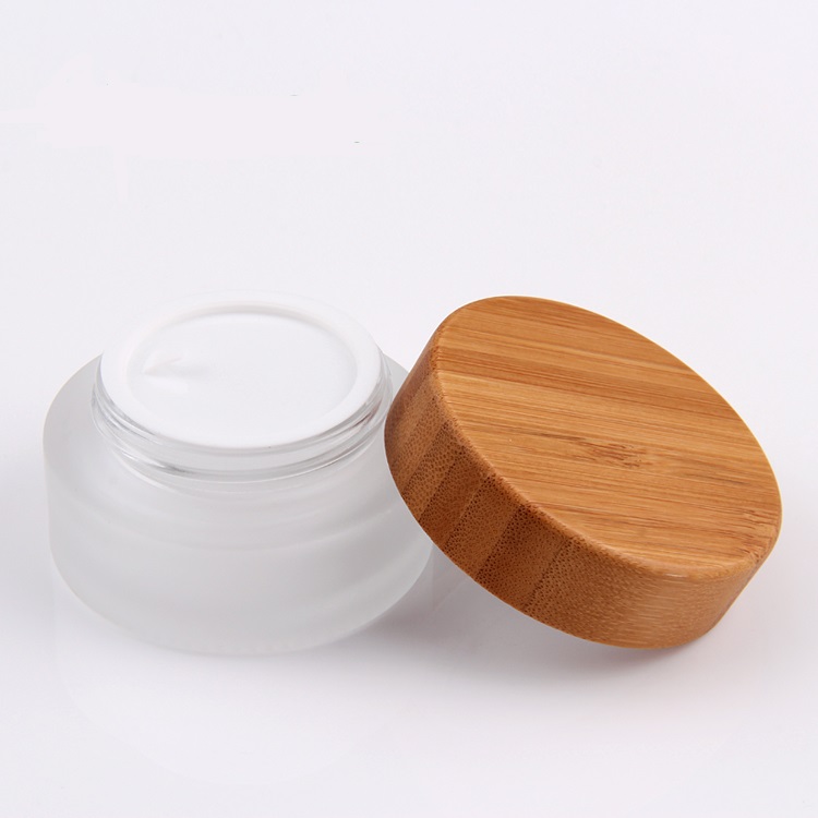 4 oz custom frosted glass jar bamboo lid glass jar
