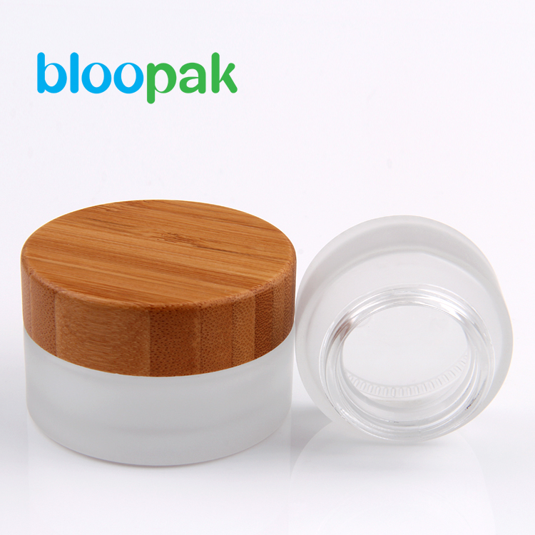 4 oz custom frosted glass jar bamboo lid glass jar