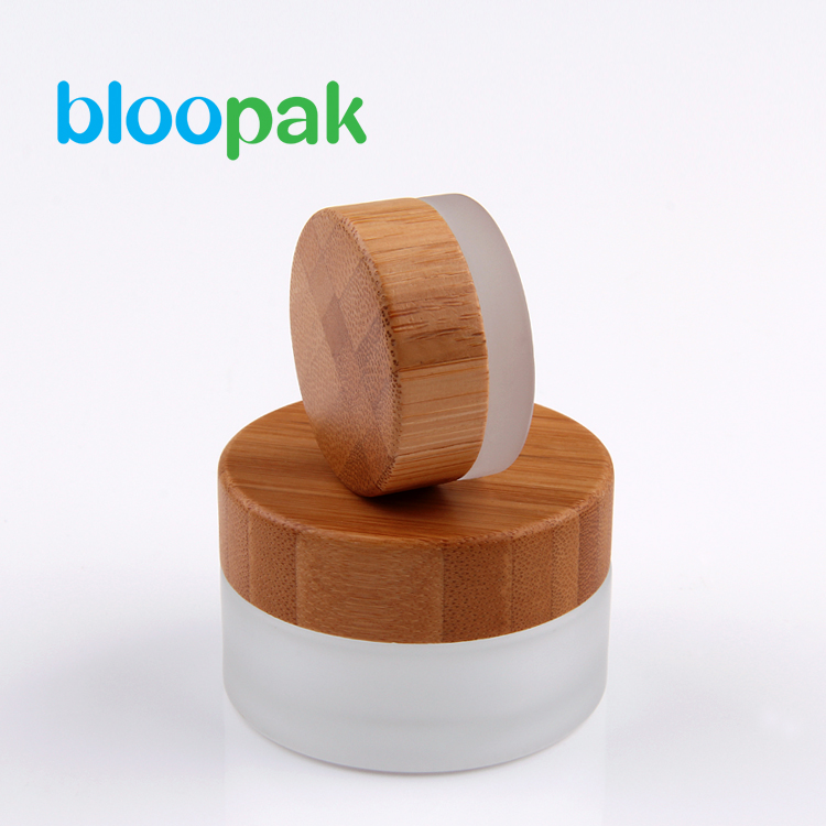 4 oz custom frosted glass jar bamboo lid glass jar