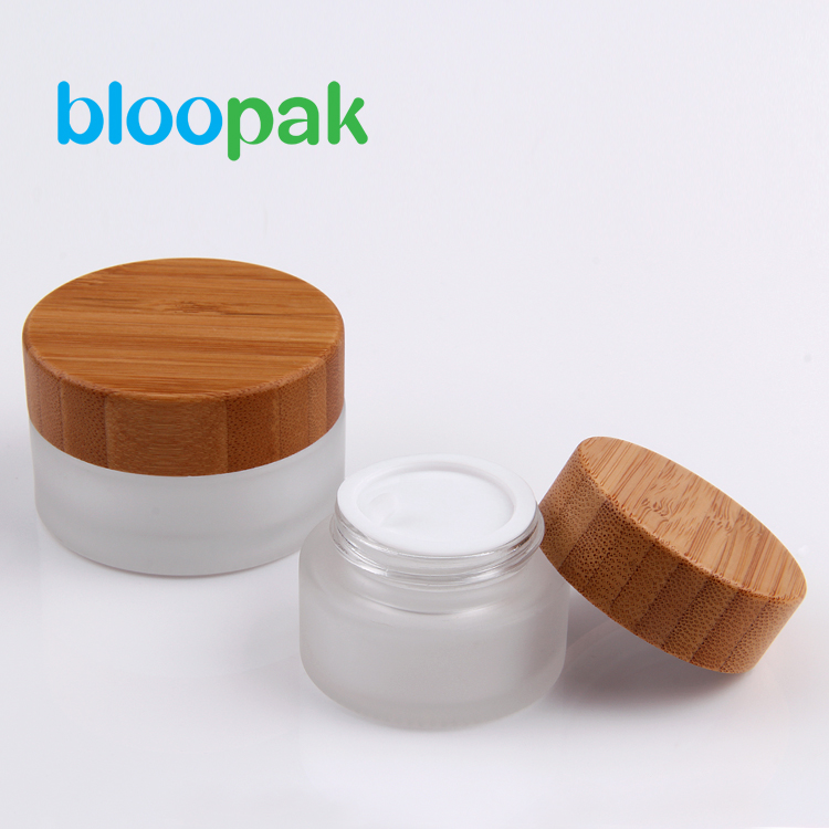 4 oz custom frosted glass jar bamboo lid glass jar