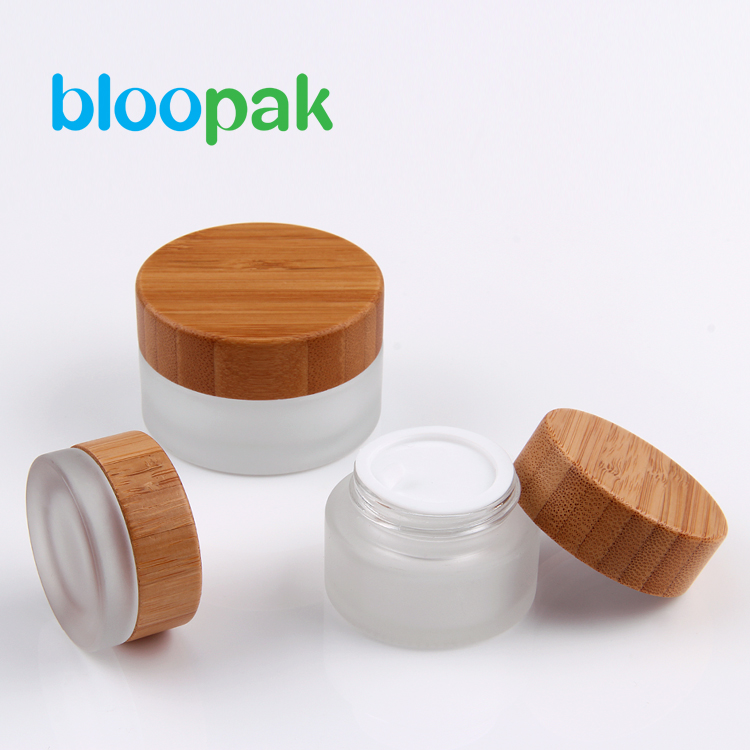 4 oz custom frosted glass jar bamboo lid glass jar